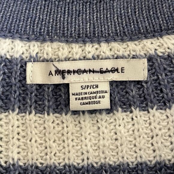 American Eagle Collared Sweater Small Striped Beachy Tenniscore Preppy Coastal - Picture 7 of 11
